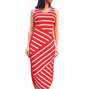 KAREN Millen Diagonal Stripe Bodycon Midi Dress US 4